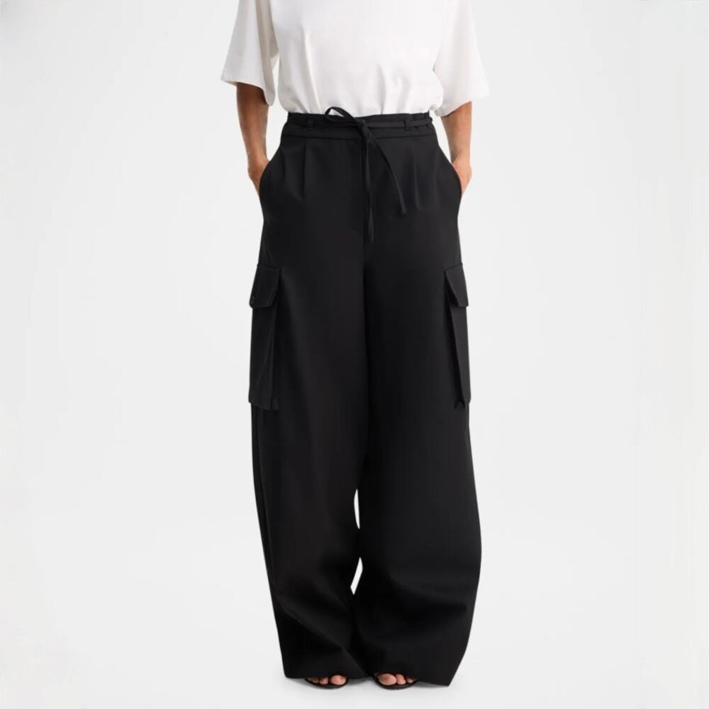 ROHE Cargo Trousers - Black - Wide Leg - Size 40 - US Size 8
